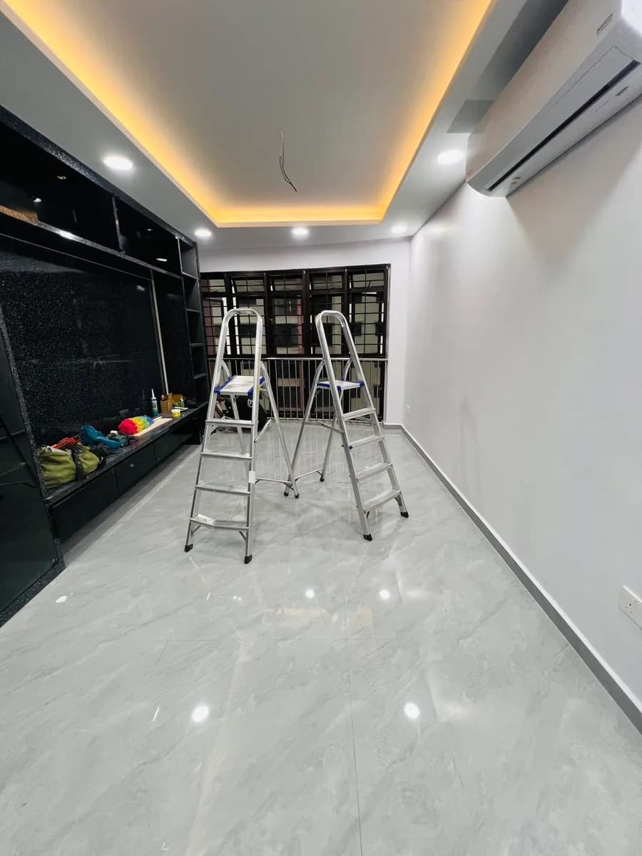 Interior renovation work progressing inside a home